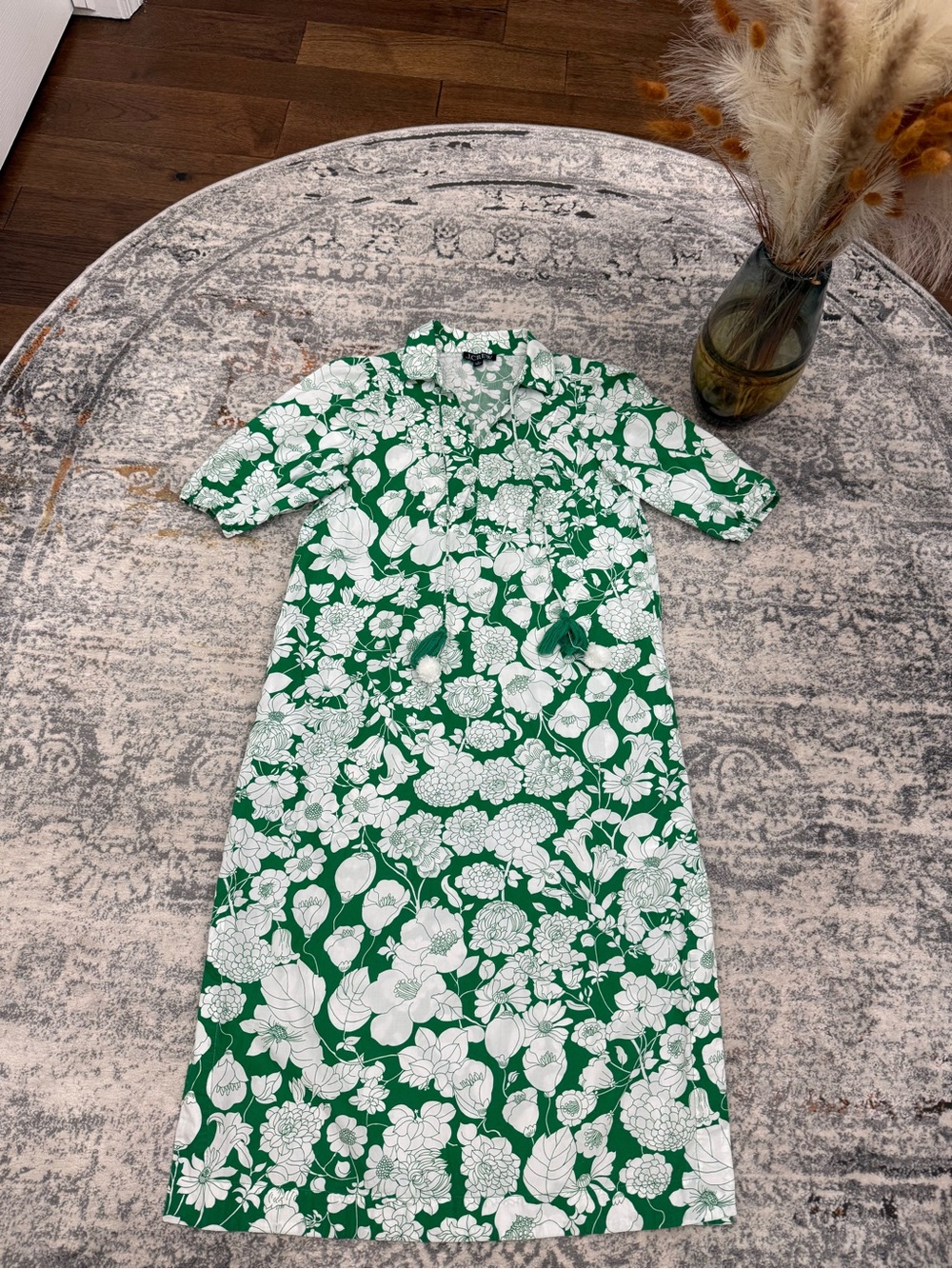 J. Crew Green and White Floral Midi Dress
